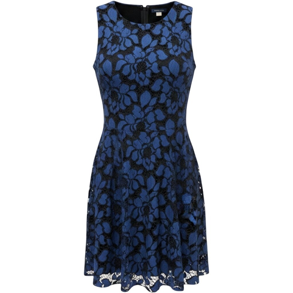 Tommy Hilfiger Womens Blue Black Floral Lace Fit and Flare Dress Size 12